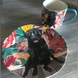 Anthropologie Jay McClellan "Sweet Ruby" black lab mug and plate